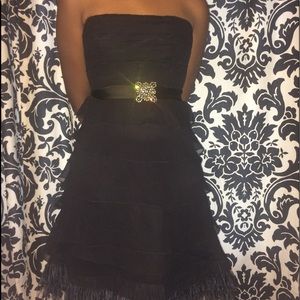 BCBGMaxAzira Layered Black Silk Dress w/ Feathers
